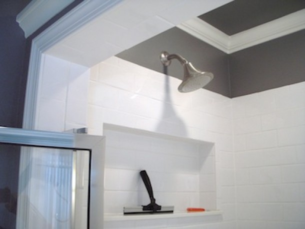Built-in Shower Shelf, All White Tile