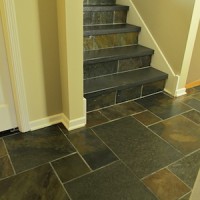 Slate tile entryway and stairs