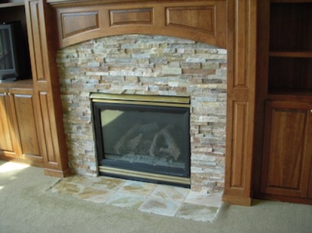 Gas fireplace stone surround